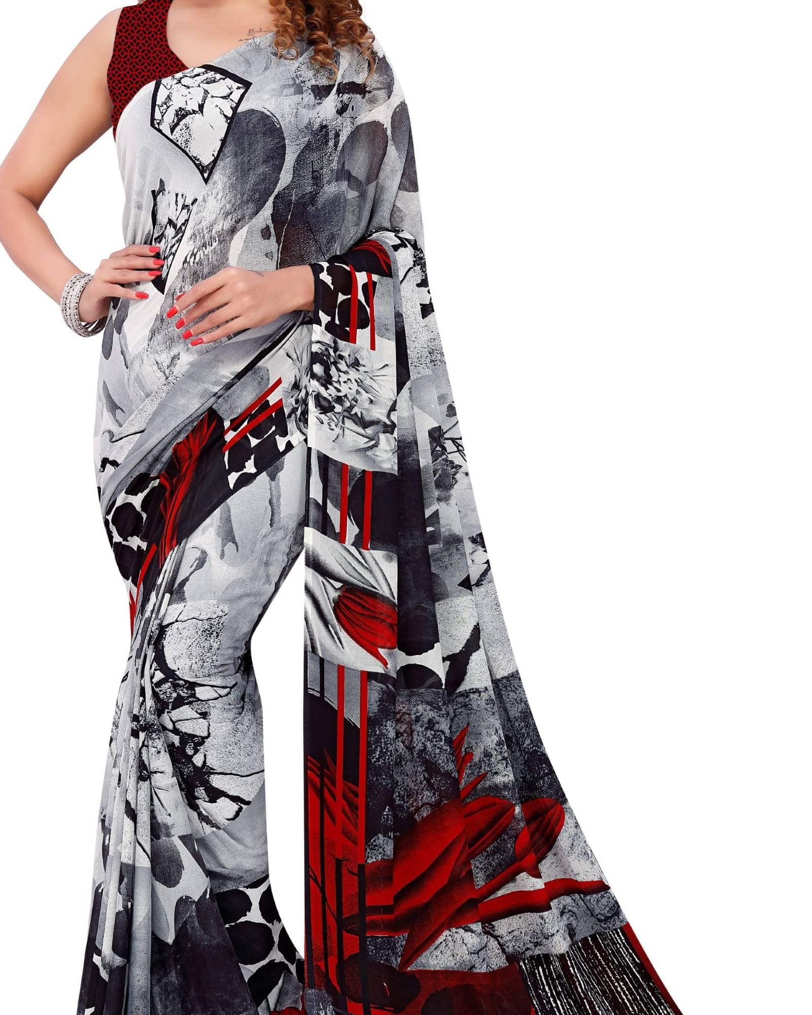     			ANAND SAREES Georgette Printed Saree With Unstitched Blouse Piece ( Grey )