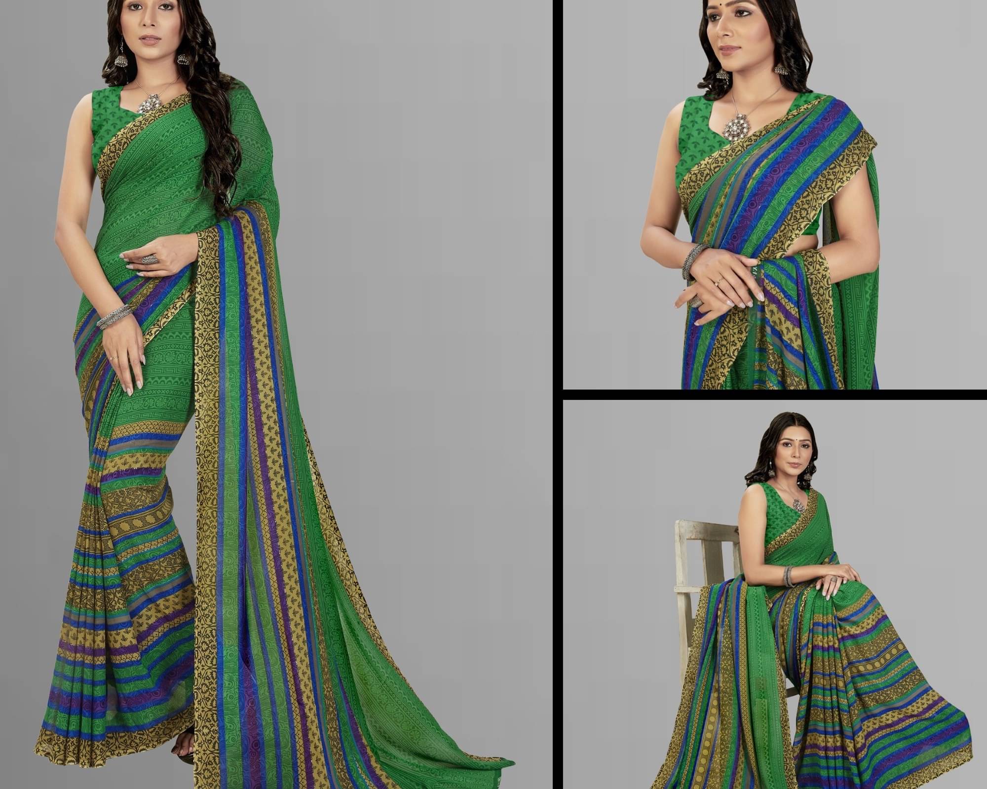     			ANAND SAREES Georgette Printed Saree With Unstitched Blouse Piece ( Green )