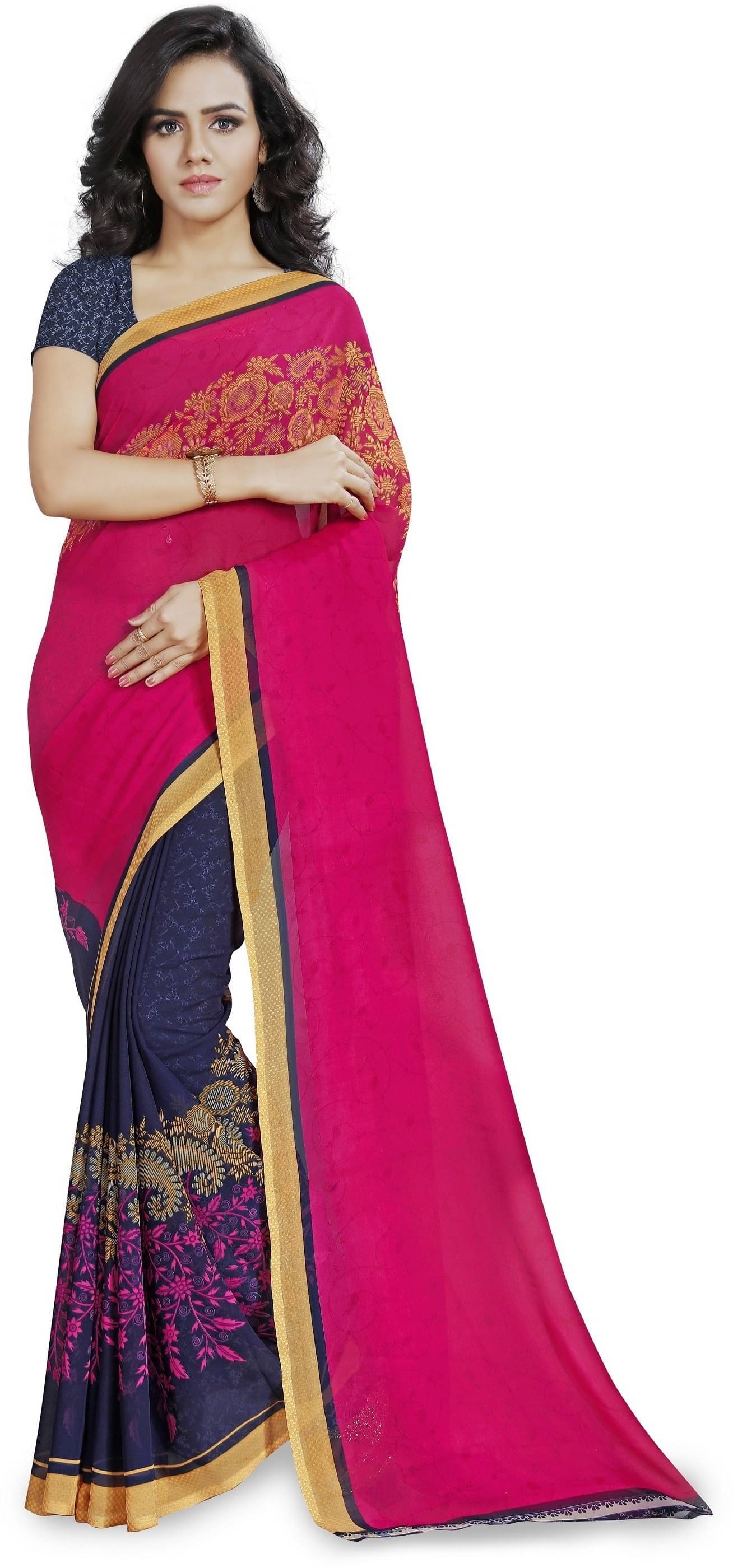 ANAND SAREES Georgette Printed Saree With Unstitched Blouse Piece ( Pink ) ANAND SAREES Georgette Printed Saree With Unstitched Blouse Piece ( Pink )