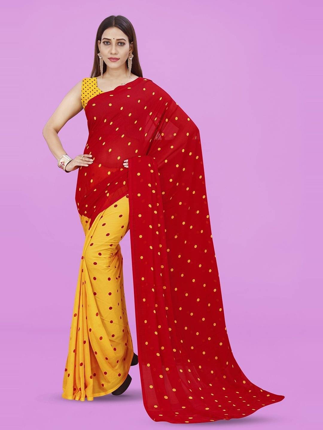 ANAND SAREES Georgette Printed Saree With Unstitched Blouse Piece ( Red ) ANAND SAREES Georgette Printed Saree With Unstitched Blouse Piece ( Red )