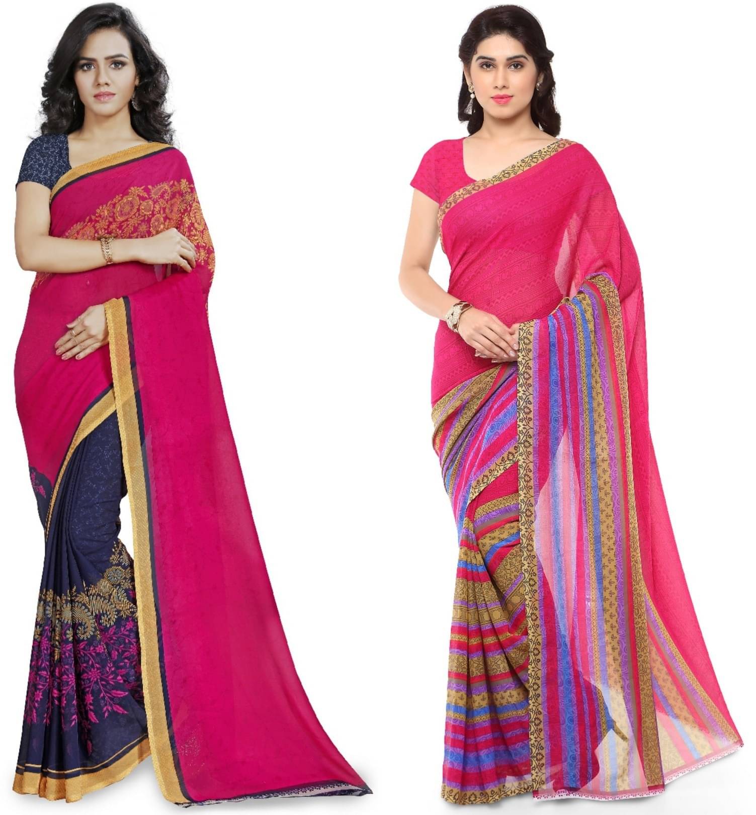 ANAND SAREES Georgette Printed Saree With Unstitched Blouse Piece ( Pink ) ANAND SAREES Georgette Printed Saree With Unstitched Blouse Piece ( Pink )