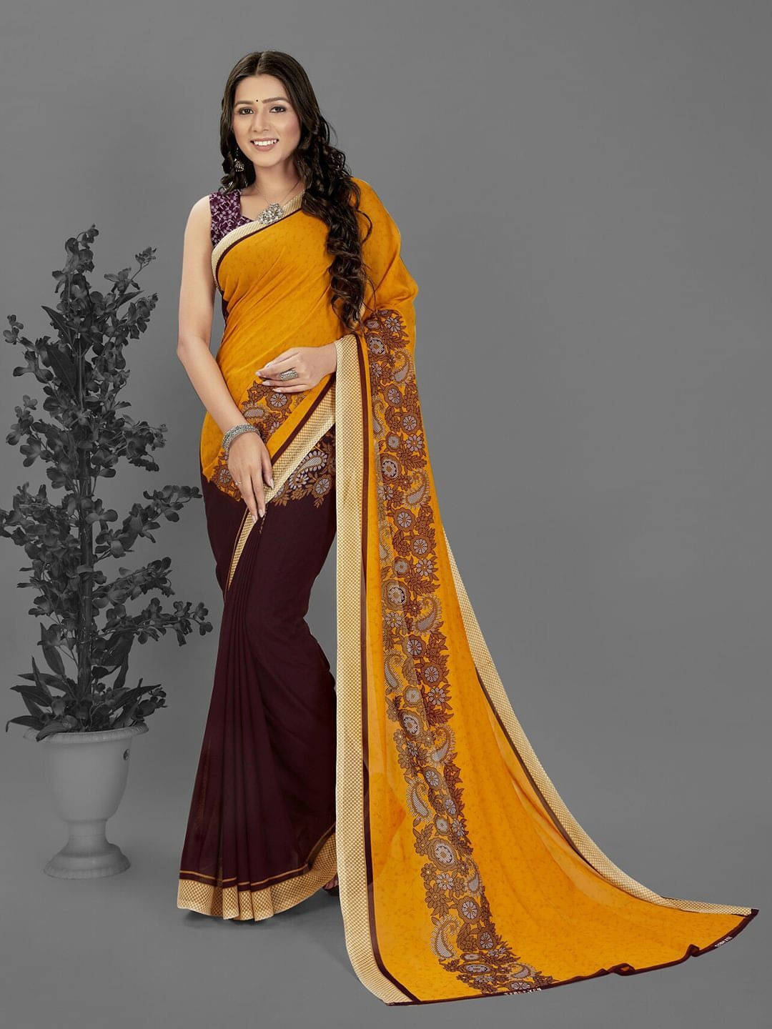 ANAND SAREES Georgette Printed Saree With Unstitched Blouse Piece ( Maroon ) ANAND SAREES Georgette Printed Saree With Unstitched Blouse Piece ( Maroon )