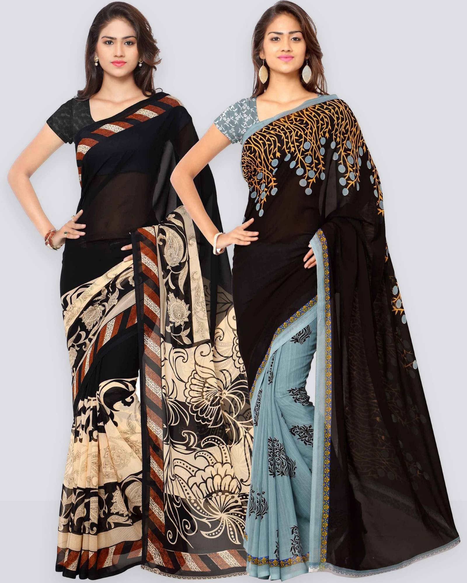 ANAND SAREES Georgette Printed Saree With Unstitched Blouse Piece ( Black ) ANAND SAREES Georgette Printed Saree With Unstitched Blouse Piece ( Black )