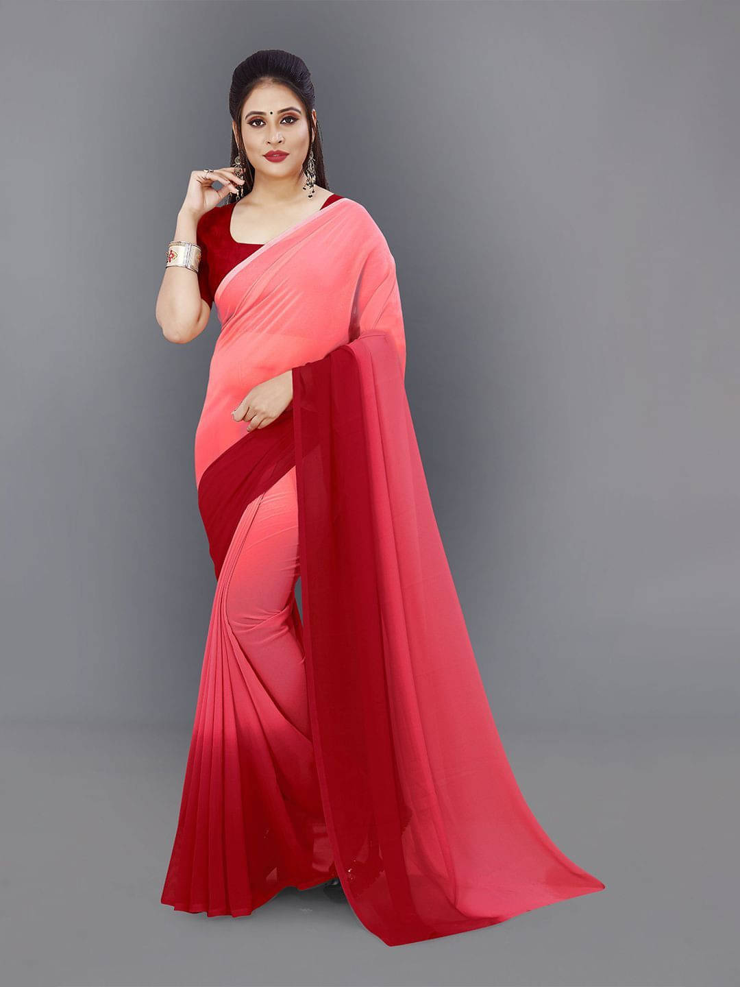 ANAND SAREES Georgette Printed Saree With Unstitched Blouse Piece ( Red ) ANAND SAREES Georgette Printed Saree With Unstitched Blouse Piece ( Red )