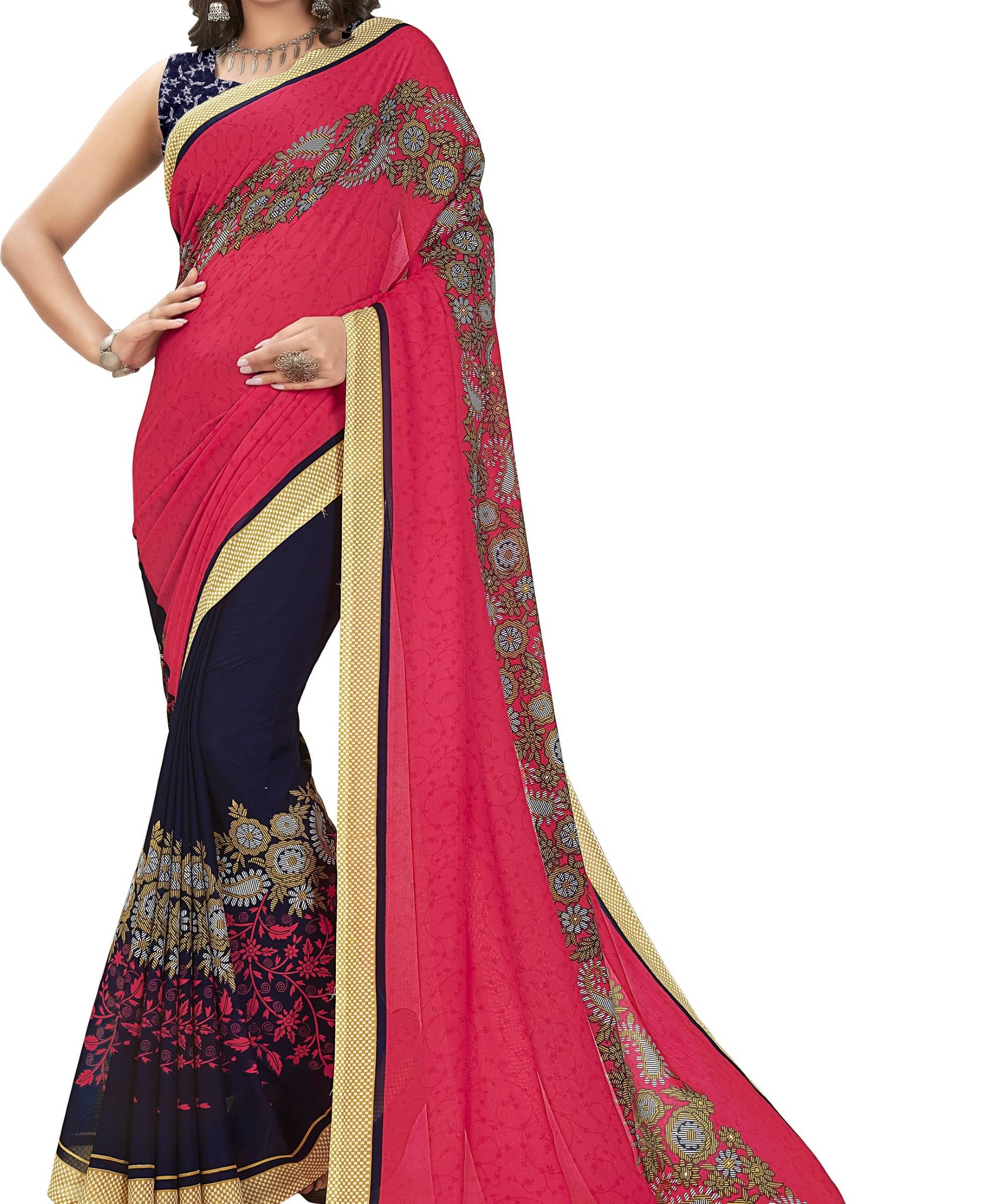 ANAND SAREES Georgette Printed Saree With Unstitched Blouse Piece ( Multicolor ) ANAND SAREES Georgette Printed Saree With Unstitched Blouse Piece ( Multicolor )