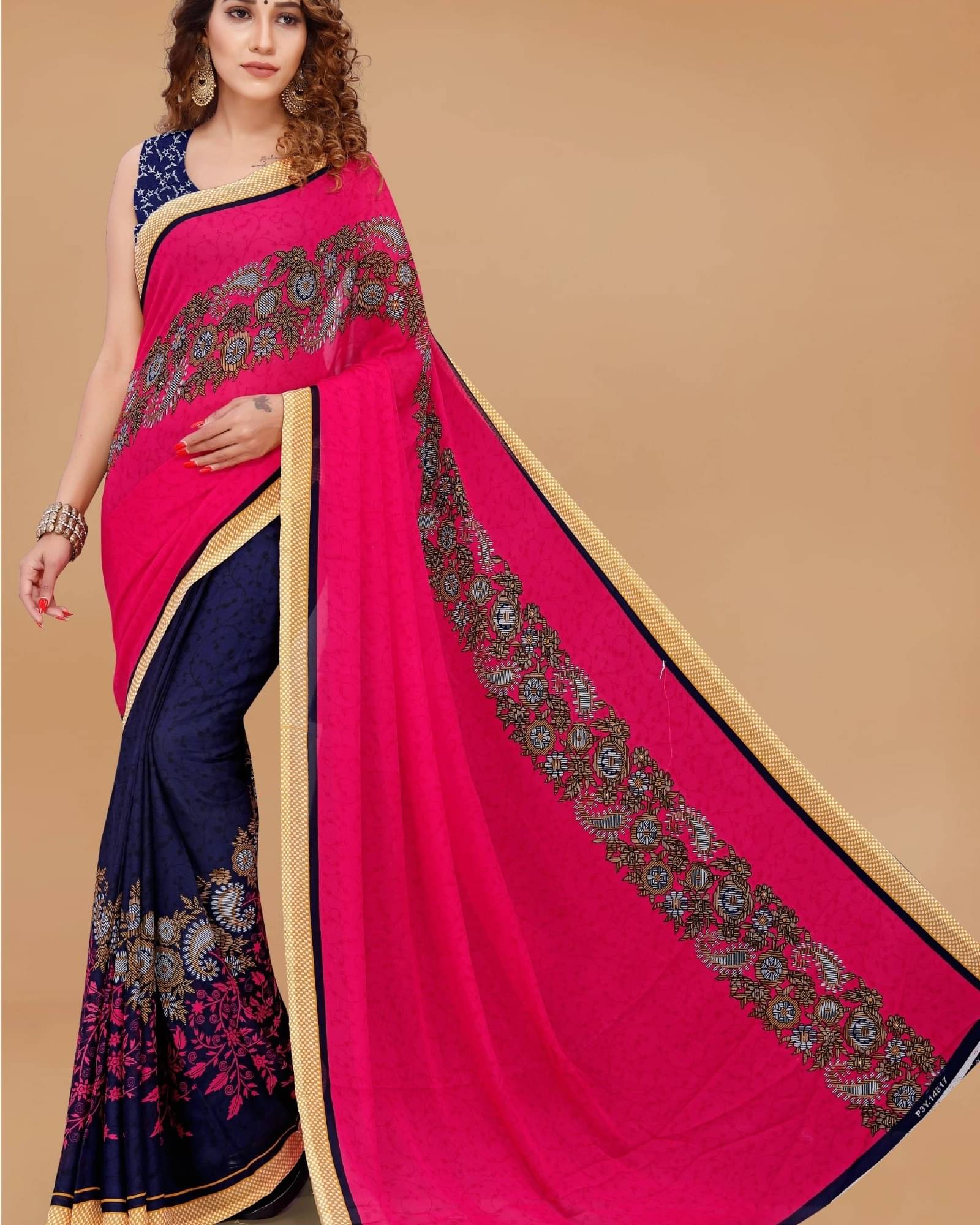     			ANAND SAREES Georgette Printed Saree With Unstitched Blouse Piece ( Pink )