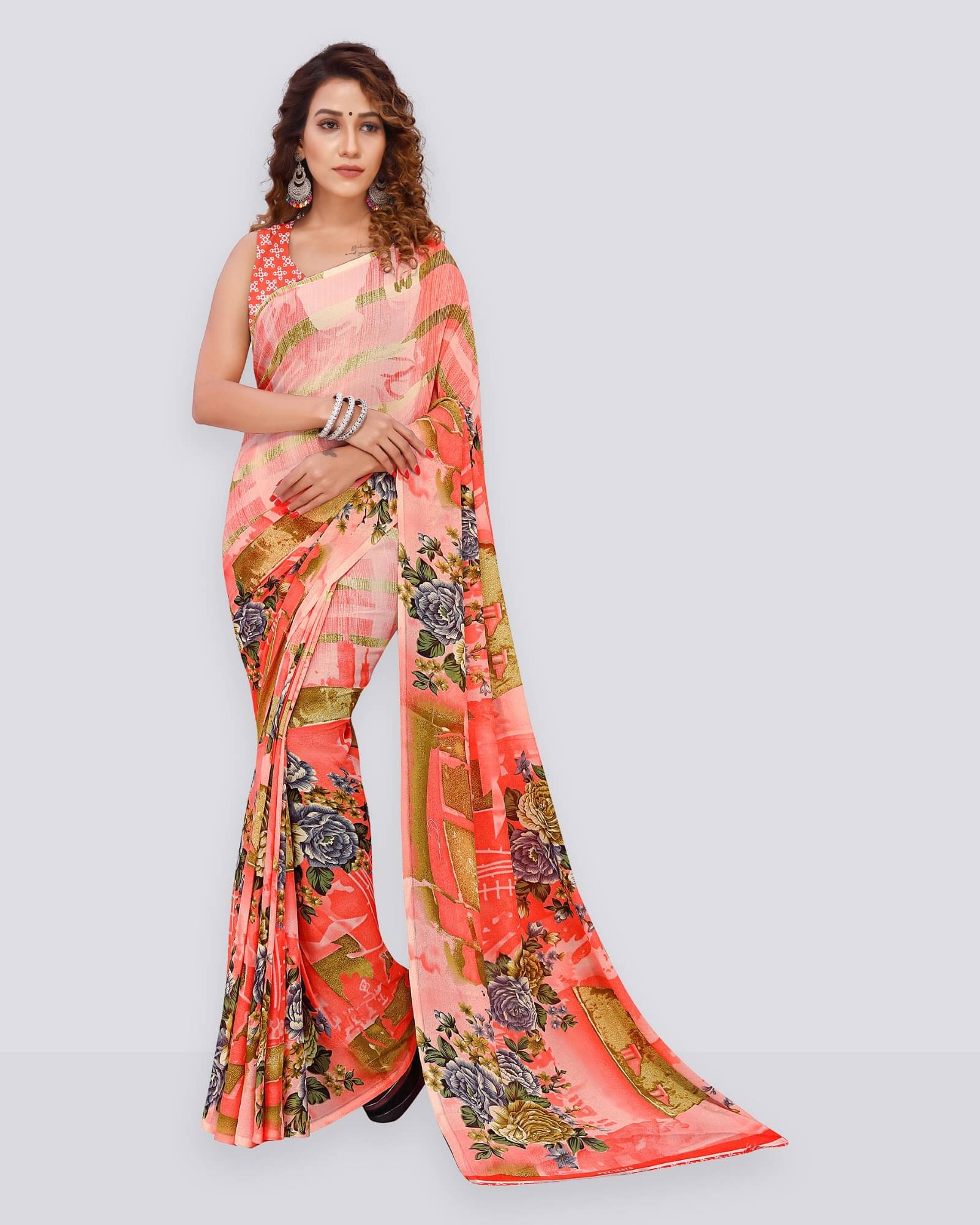     			ANAND SAREES Georgette Printed Saree With Unstitched Blouse Piece ( Pink )