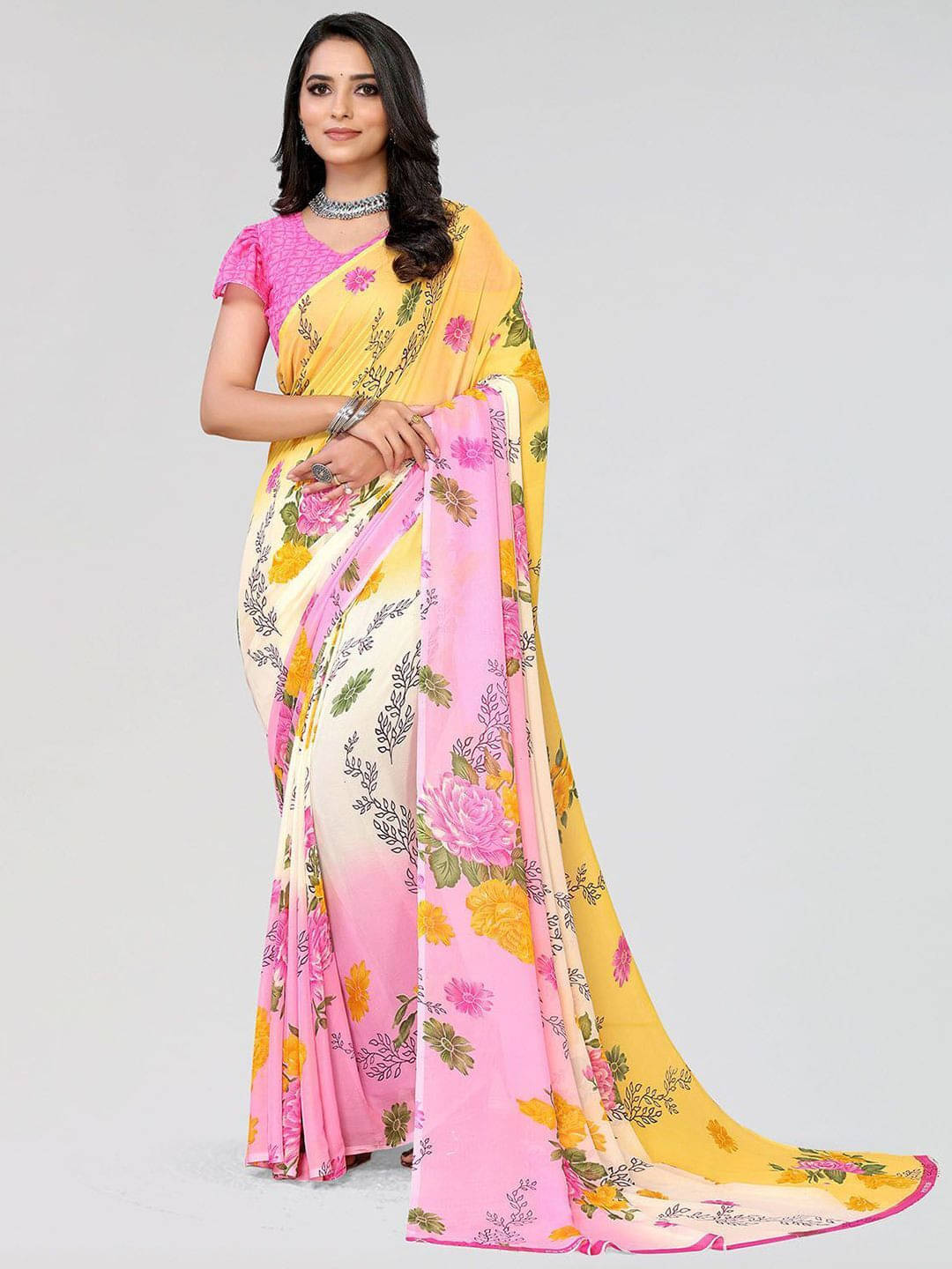     			ANAND SAREES Georgette Printed Saree With Unstitched Blouse Piece ( Pink )
