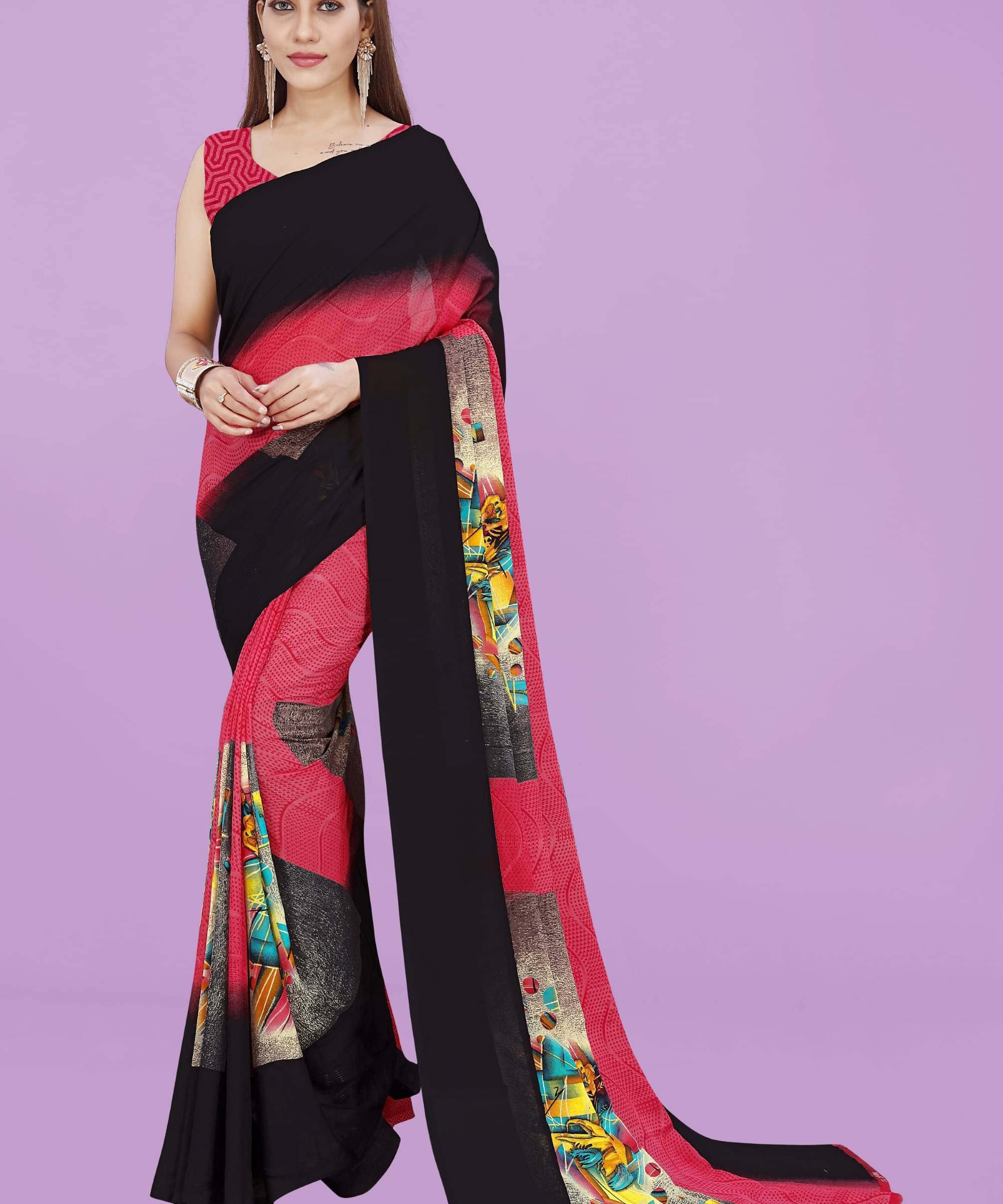 ANAND SAREES Georgette Printed Saree With Unstitched Blouse Piece ( Multicolor ) ANAND SAREES Georgette Printed Saree With Unstitched Blouse Piece ( Multicolor )