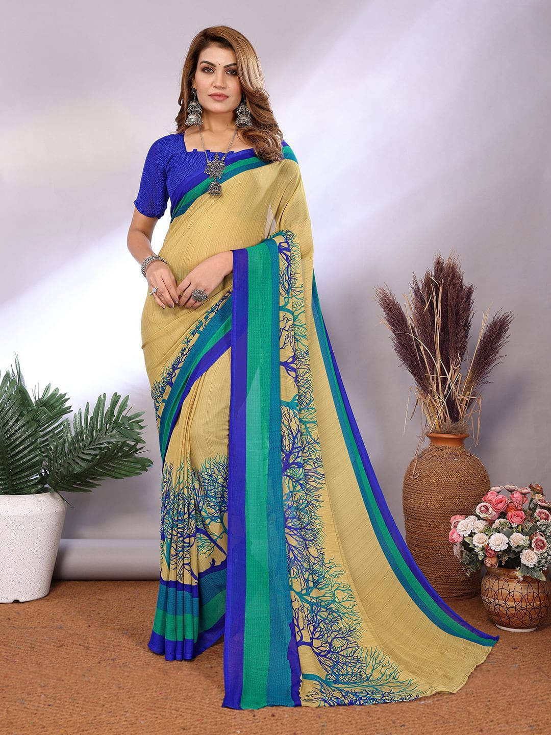     			ANAND SAREES Georgette Printed Saree With Unstitched Blouse Piece ( Blue )
