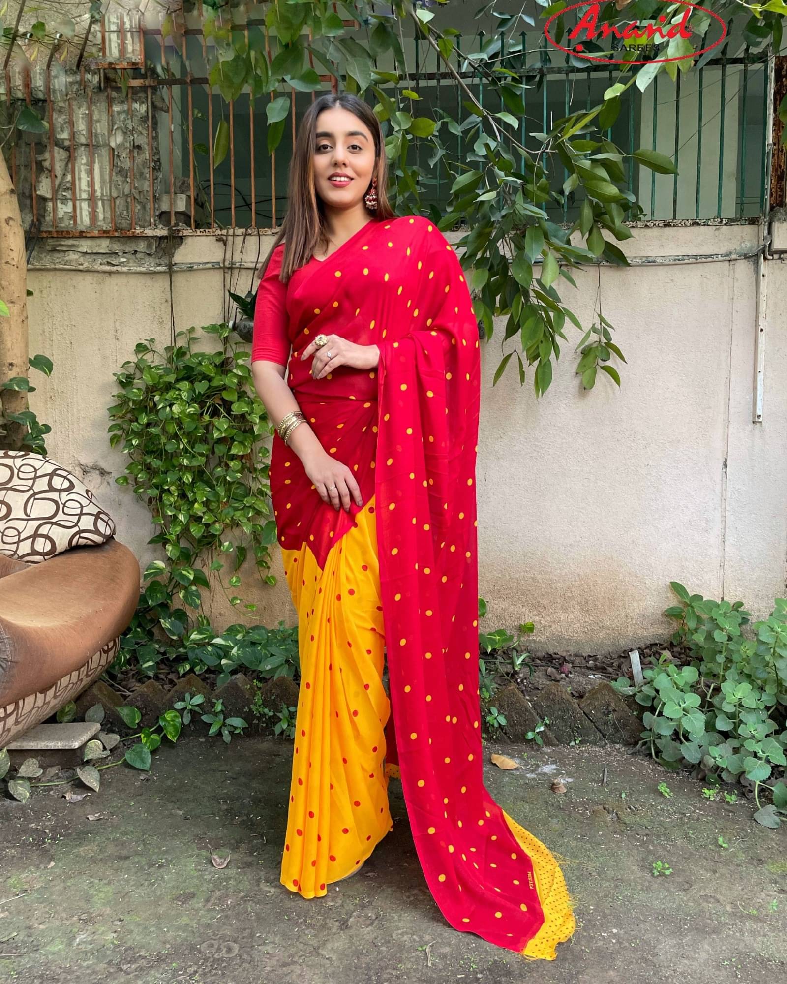     			ANAND SAREES Georgette Printed Saree With Unstitched Blouse Piece ( Red )