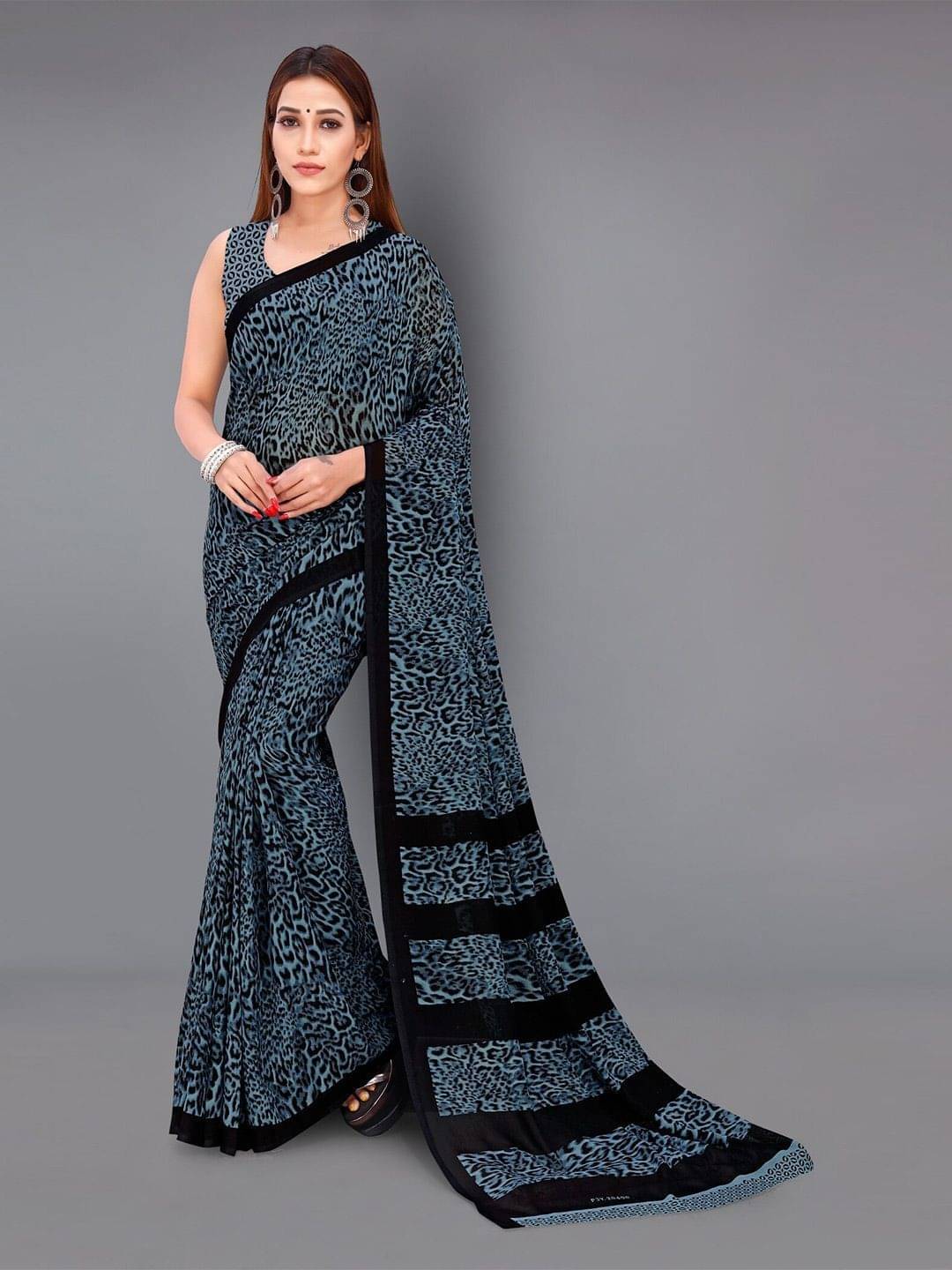ANAND SAREES Georgette Printed Saree With Unstitched Blouse Piece ( Grey ) ANAND SAREES Georgette Printed Saree With Unstitched Blouse Piece ( Grey )