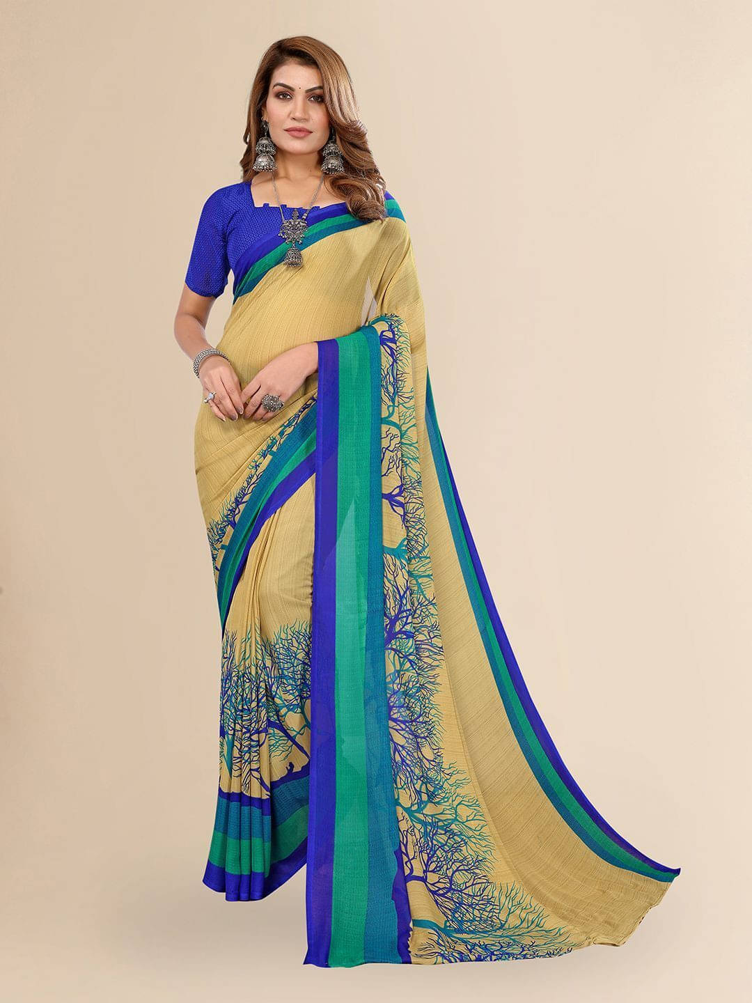    			ANAND SAREES Georgette Printed Saree With Unstitched Blouse Piece ( Beige )