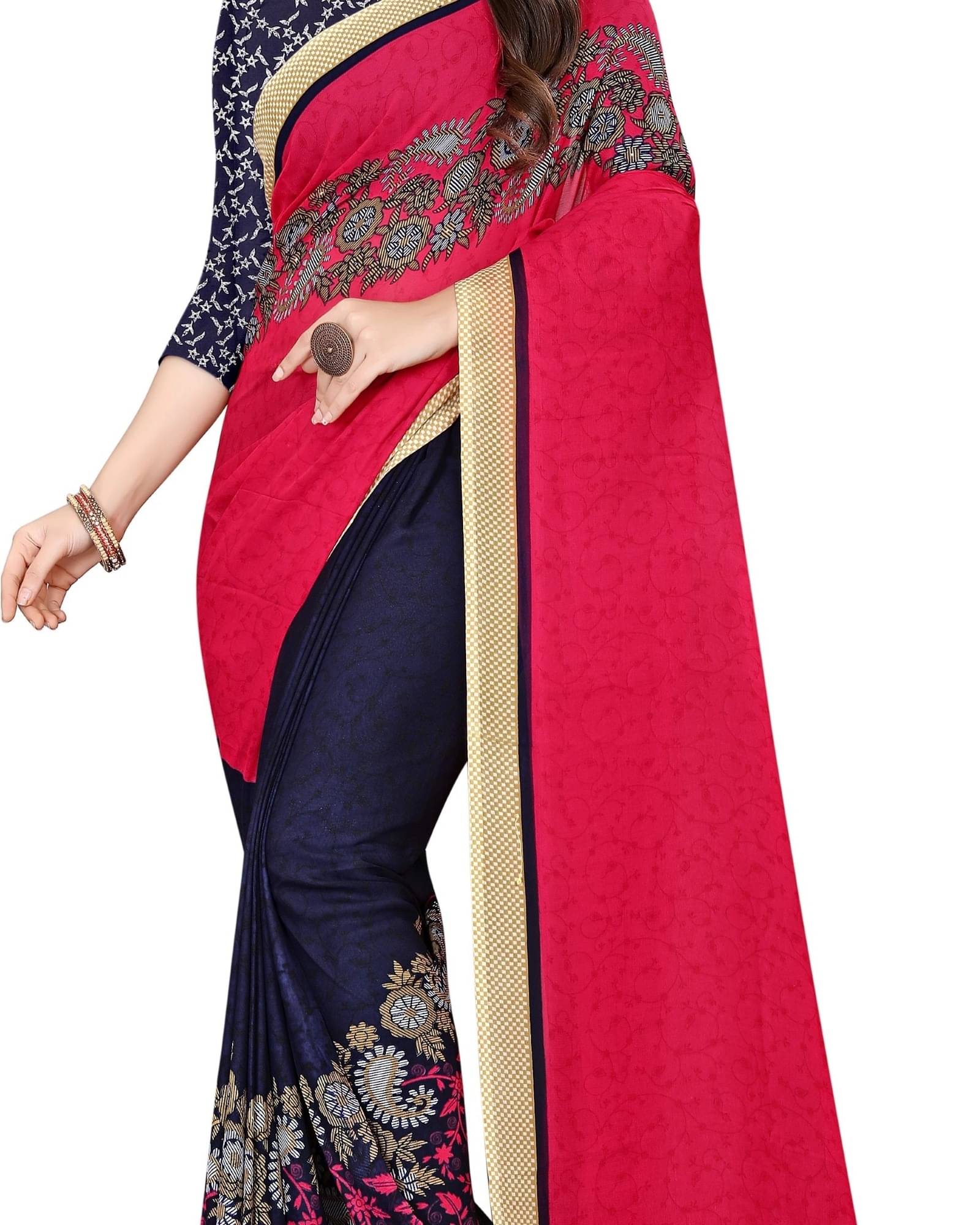     			ANAND SAREES Georgette Printed Saree With Unstitched Blouse Piece ( Pink )