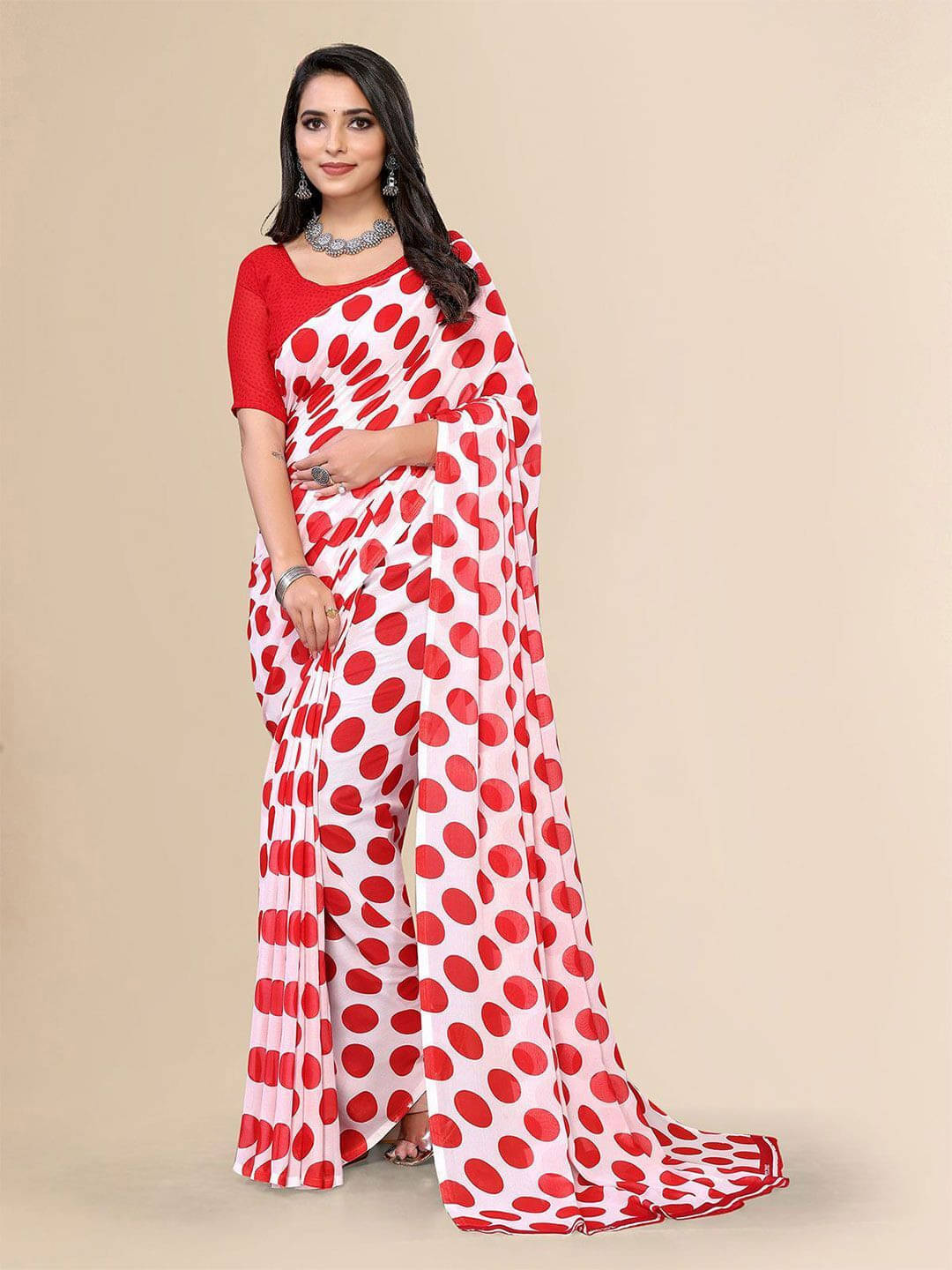     			ANAND SAREES Georgette Printed Saree With Unstitched Blouse Piece ( Red )