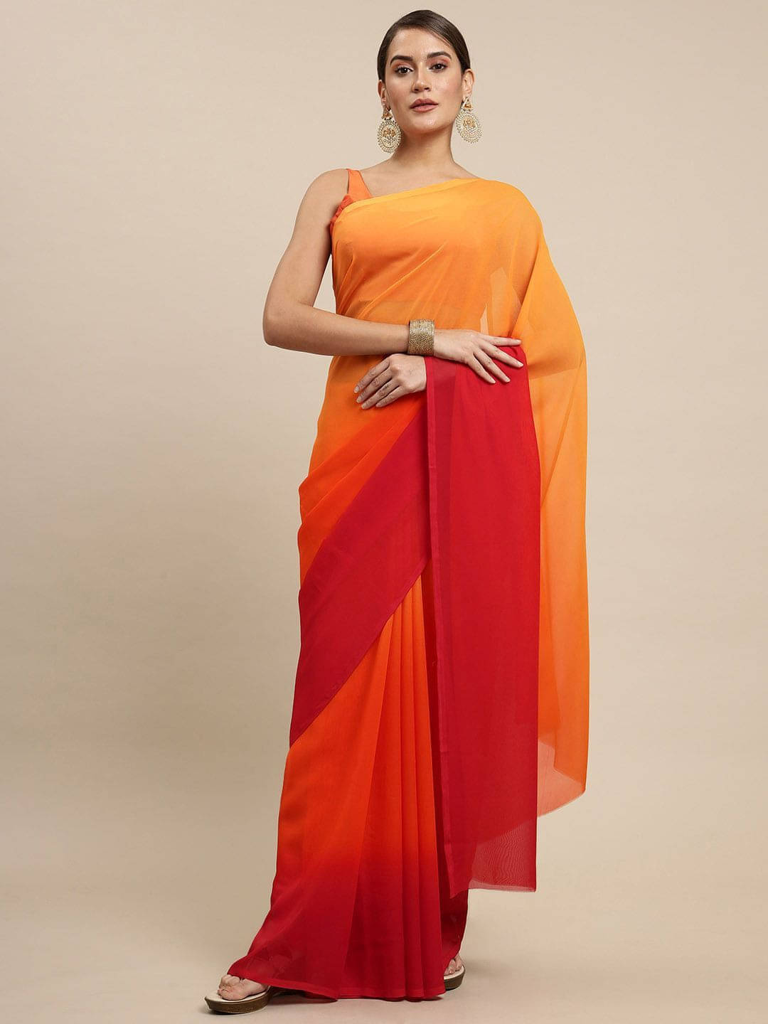 ANAND SAREES Georgette Printed Saree With Unstitched Blouse Piece ( Red ) ANAND SAREES Georgette Printed Saree With Unstitched Blouse Piece ( Red )