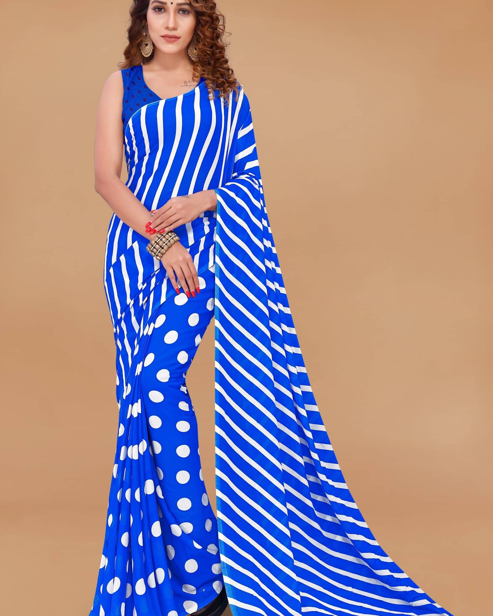     			ANAND SAREES Georgette Printed Saree With Unstitched Blouse Piece ( Blue )