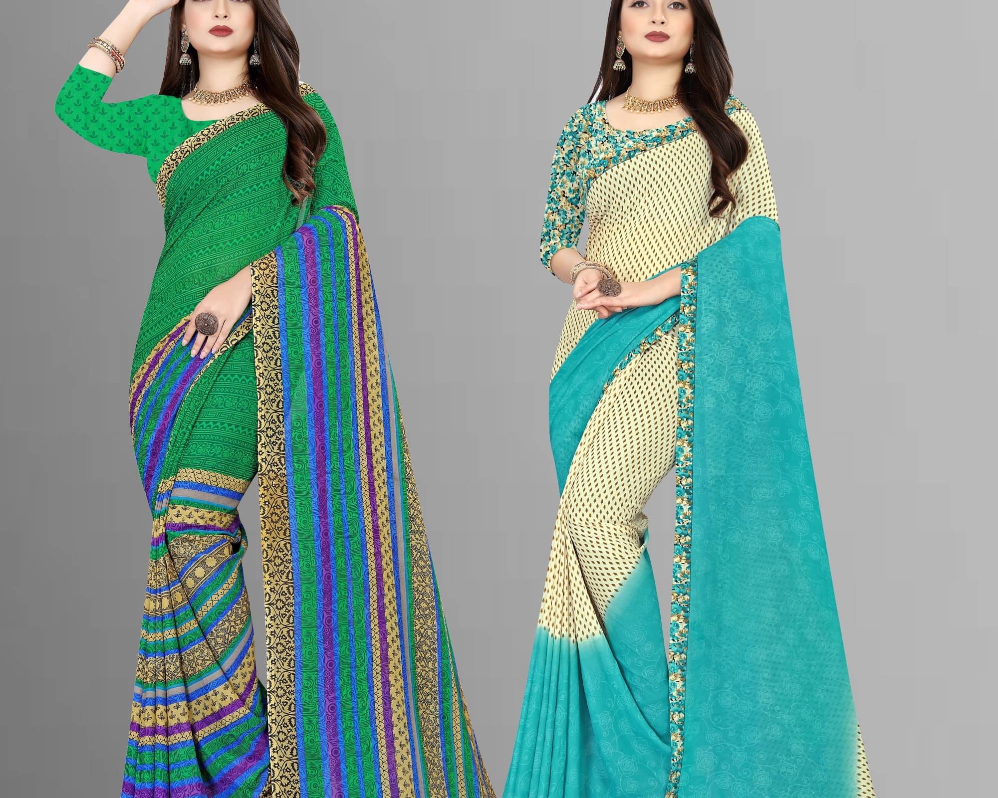 ANAND SAREES Georgette Printed Saree With Unstitched Blouse Piece ( Multicolor ) ANAND SAREES Georgette Printed Saree With Unstitched Blouse Piece ( Multicolor )