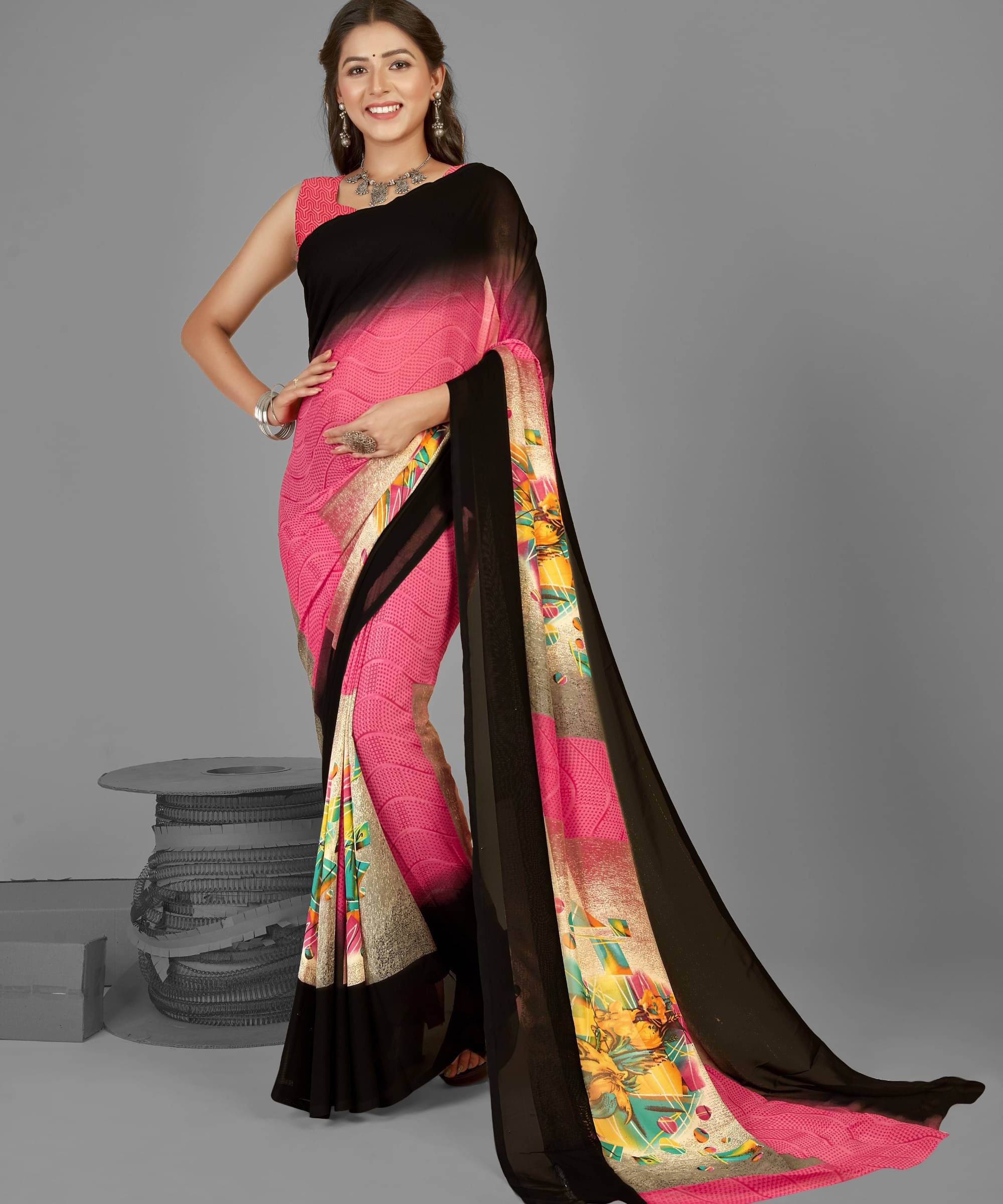     			ANAND SAREES Georgette Printed Saree With Unstitched Blouse Piece ( Multicolor )