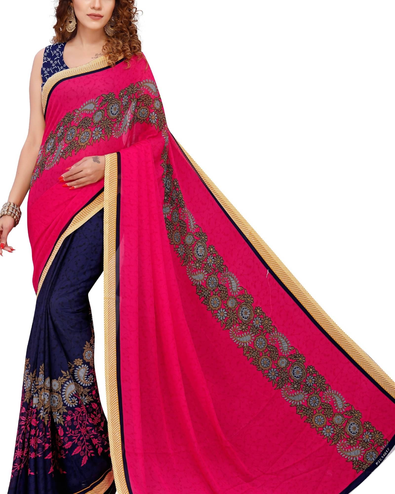     			ANAND SAREES Georgette Printed Saree With Unstitched Blouse Piece ( Pink )