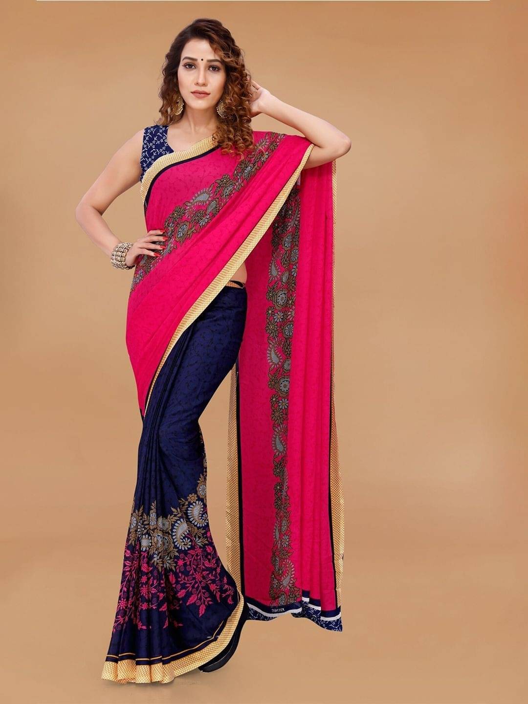     			ANAND SAREES Georgette Printed Saree With Unstitched Blouse Piece ( Pink )