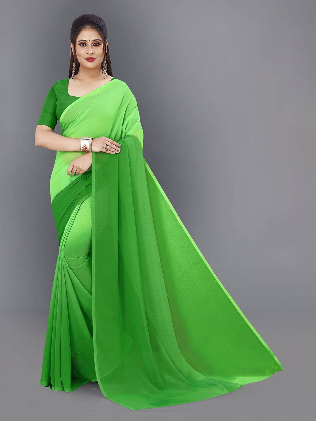     			ANAND SAREES Georgette Printed Saree With Unstitched Blouse Piece ( Green )