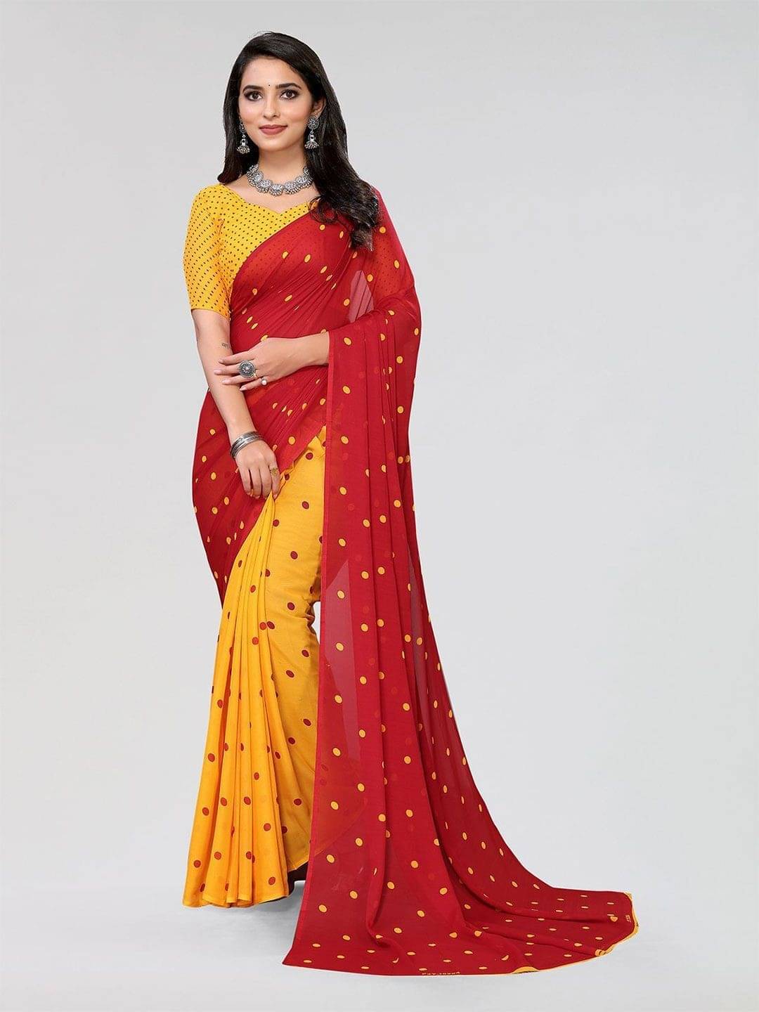 ANAND SAREES Georgette Printed Saree With Unstitched Blouse Piece ( Red ) ANAND SAREES Georgette Printed Saree With Unstitched Blouse Piece ( Red )