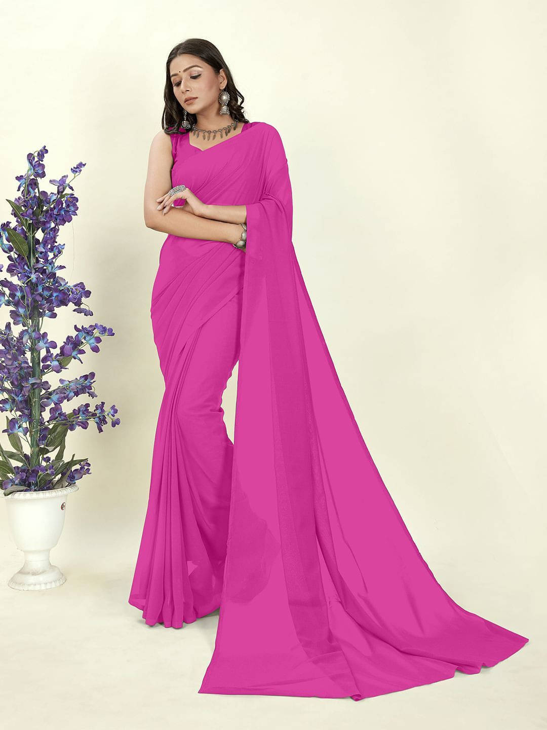 ANAND SAREES Georgette Printed Saree With Unstitched Blouse Piece ( Pink ) ANAND SAREES Georgette Printed Saree With Unstitched Blouse Piece ( Pink )
