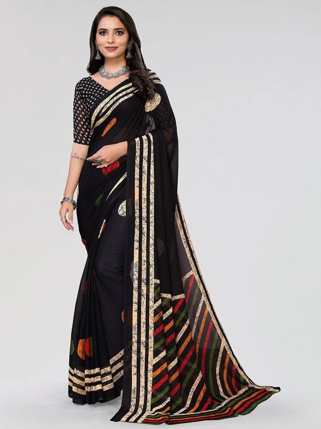     			ANAND SAREES Georgette Printed Saree With Unstitched Blouse Piece ( Black )