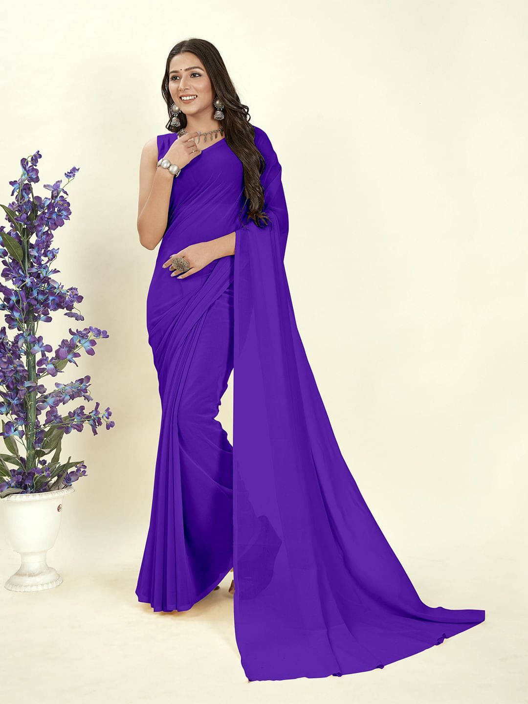    			ANAND SAREES Georgette Printed Saree With Unstitched Blouse Piece ( Purple )