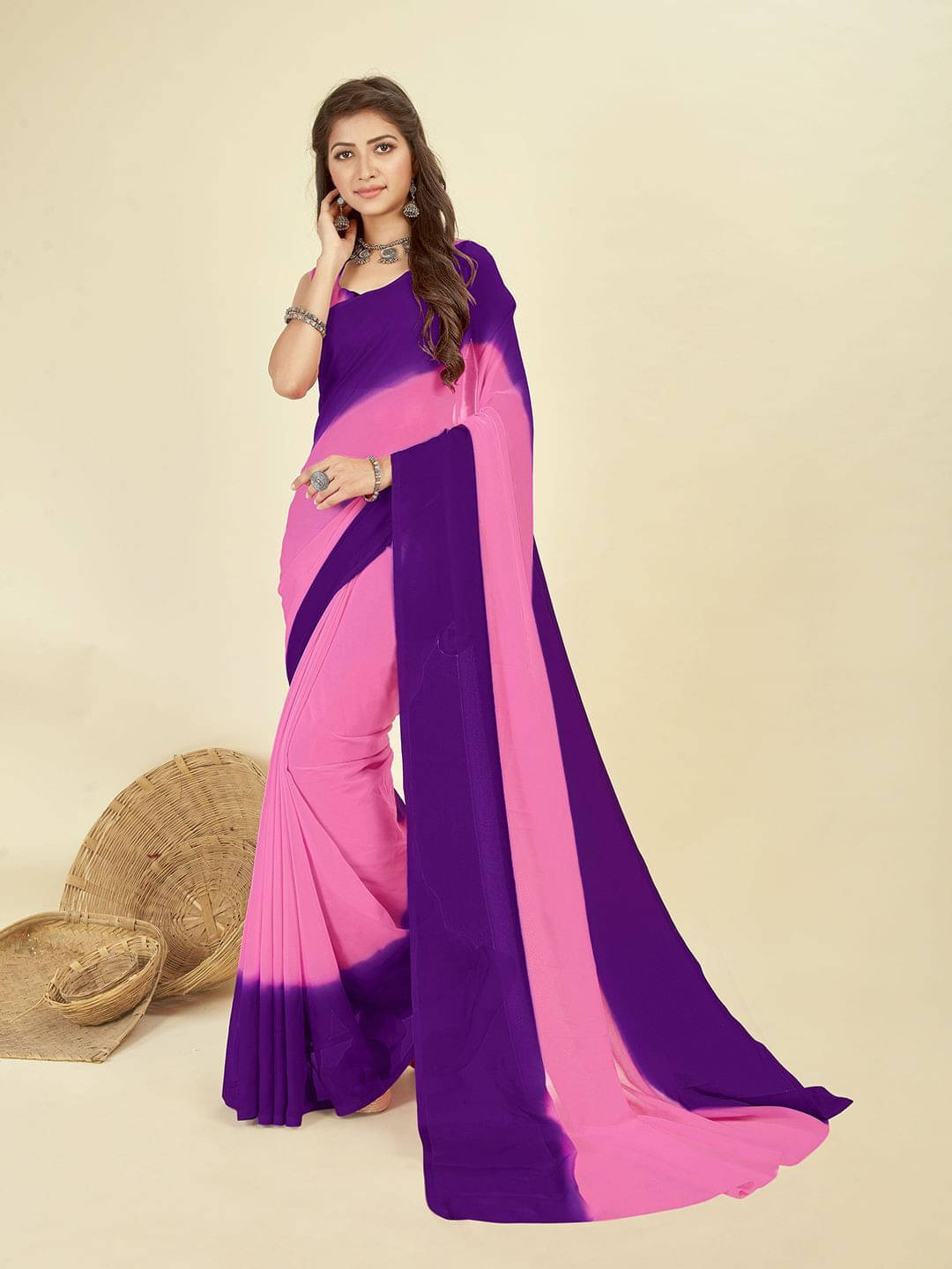 ANAND SAREES Georgette Printed Saree With Unstitched Blouse Piece ( Purple ) ANAND SAREES Georgette Printed Saree With Unstitched Blouse Piece ( Purple )