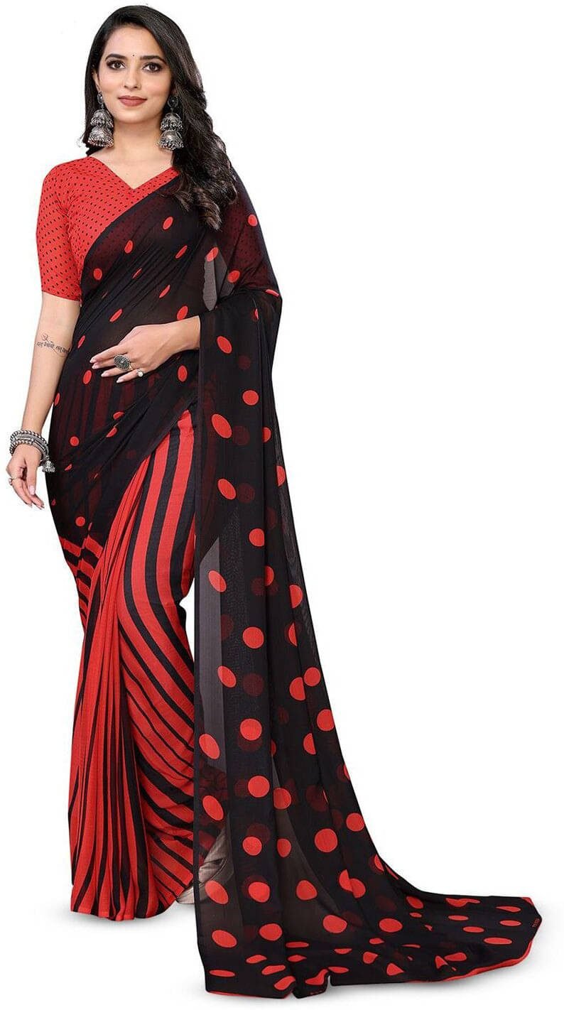 ANAND SAREES Georgette Printed Saree With Unstitched Blouse Piece ( Red ) ANAND SAREES Georgette Printed Saree With Unstitched Blouse Piece ( Red )