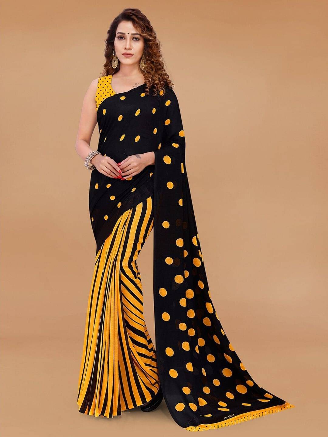 ANAND SAREES Georgette Printed Saree With Unstitched Blouse Piece ( Black ) ANAND SAREES Georgette Printed Saree With Unstitched Blouse Piece ( Black )