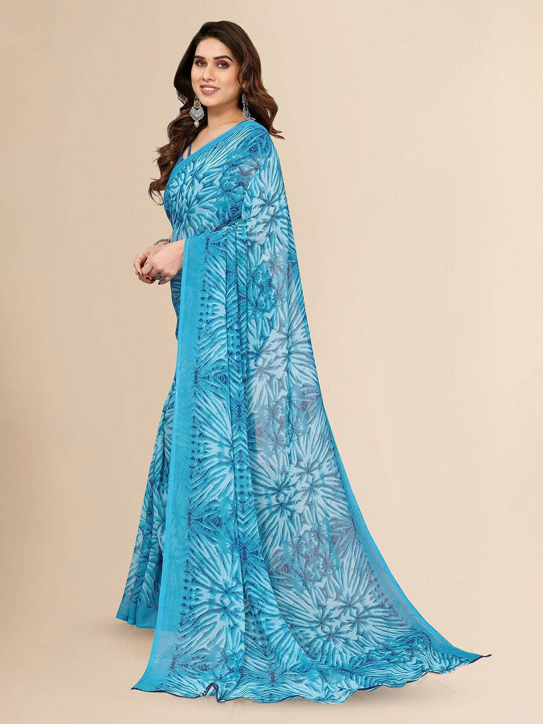 ANAND SAREES Georgette Printed Saree With Unstitched Blouse Piece ( Blue ) ANAND SAREES Georgette Printed Saree With Unstitched Blouse Piece ( Blue )