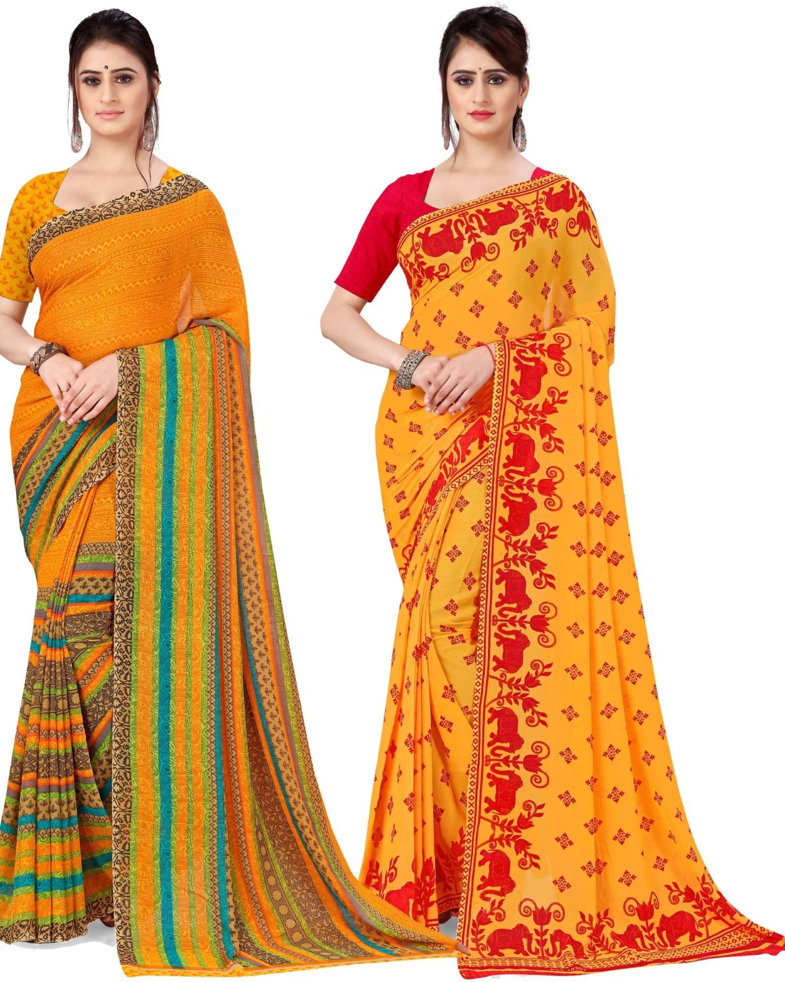     			ANAND SAREES Georgette Printed Saree With Unstitched Blouse Piece ( Multicolor )