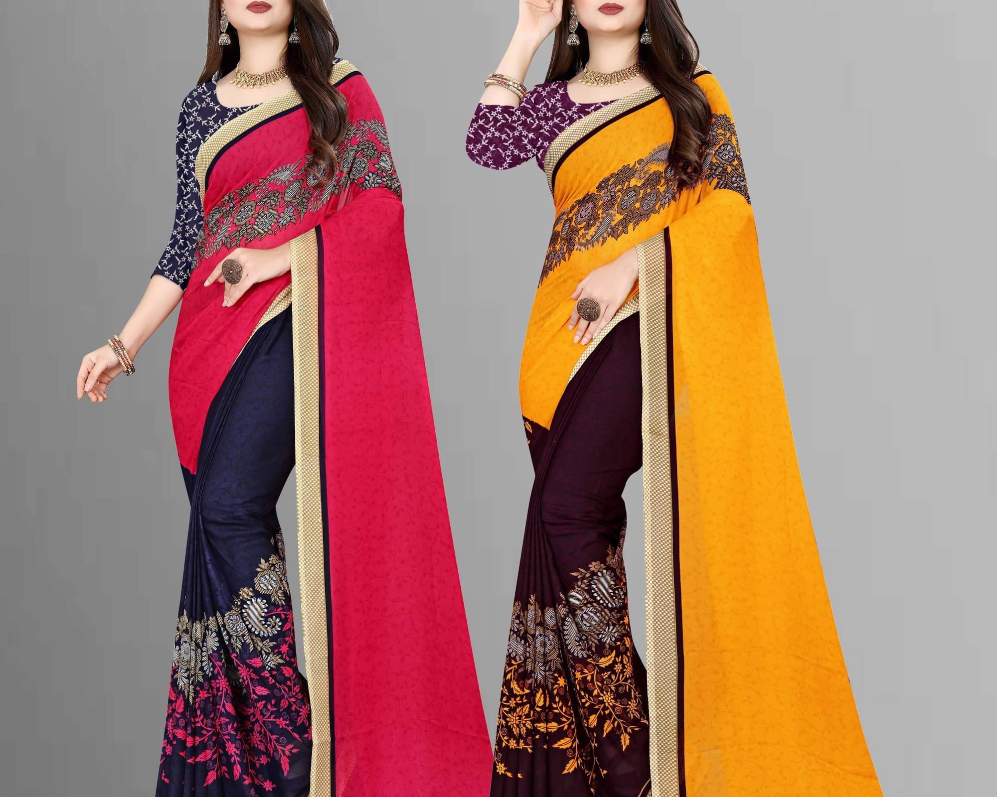     			ANAND SAREES Georgette Printed Saree With Unstitched Blouse Piece ( Multicolor )