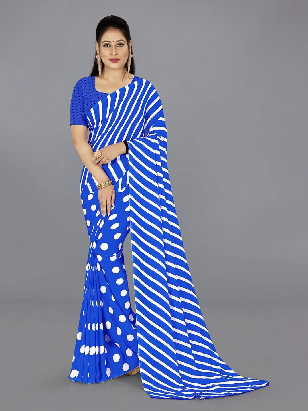     			ANAND SAREES Georgette Printed Saree With Unstitched Blouse Piece ( Blue )