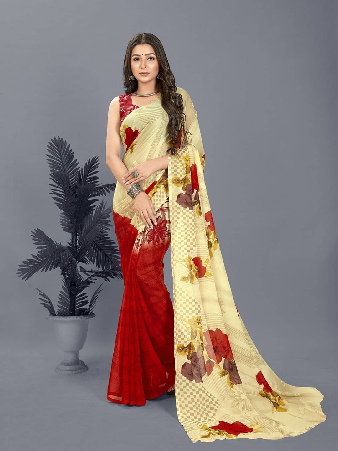     			ANAND SAREES Georgette Printed Saree With Unstitched Blouse Piece ( Red )