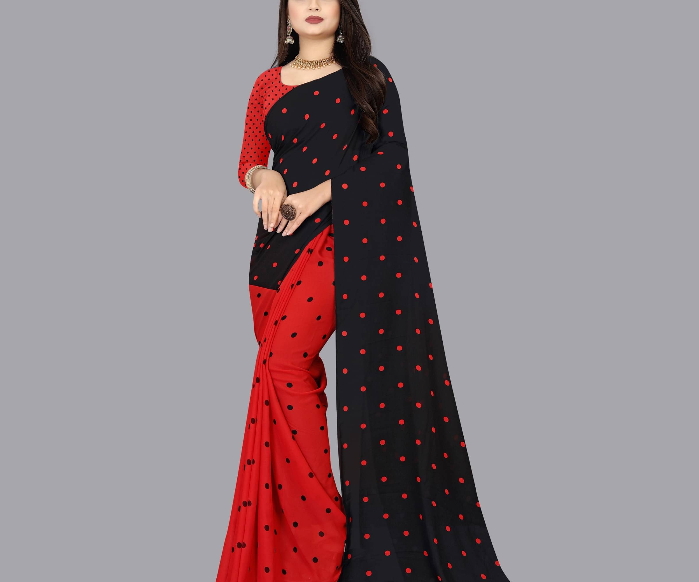     			ANAND SAREES Georgette Printed Saree With Unstitched Blouse Piece ( Red )