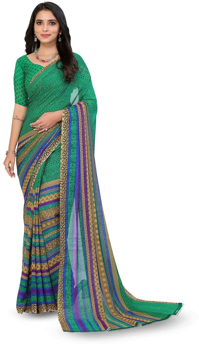 ANAND SAREES Georgette Printed Saree With Unstitched Blouse Piece ( Green ) ANAND SAREES Georgette Printed Saree With Unstitched Blouse Piece ( Green )