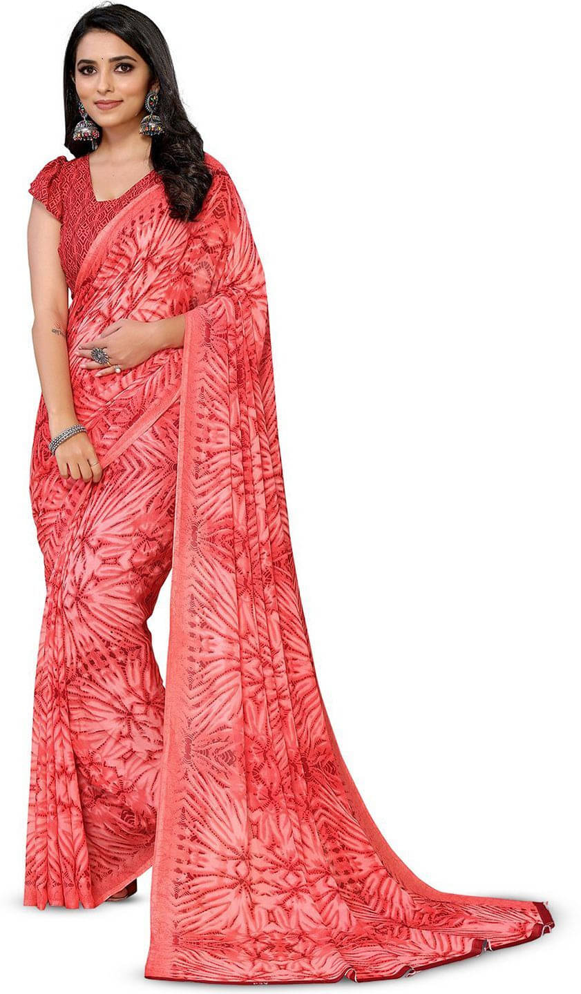     			ANAND SAREES Georgette Printed Saree With Unstitched Blouse Piece ( Red )