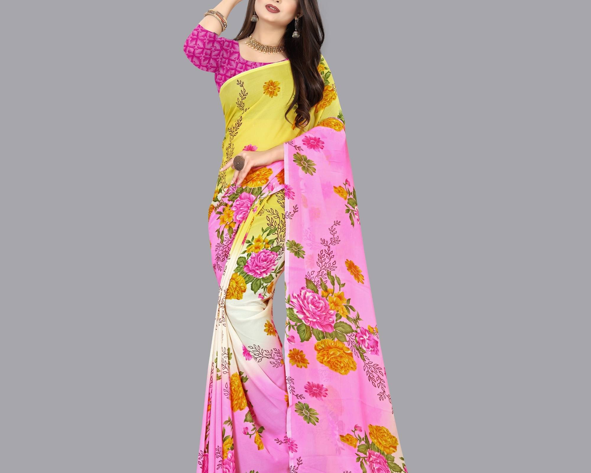     			ANAND SAREES Georgette Printed Saree With Unstitched Blouse Piece ( Pink )