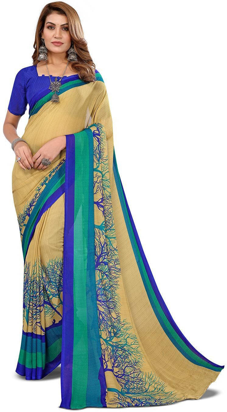 ANAND SAREES Georgette Printed Saree With Unstitched Blouse Piece ( Beige ) ANAND SAREES Georgette Printed Saree With Unstitched Blouse Piece ( Beige )