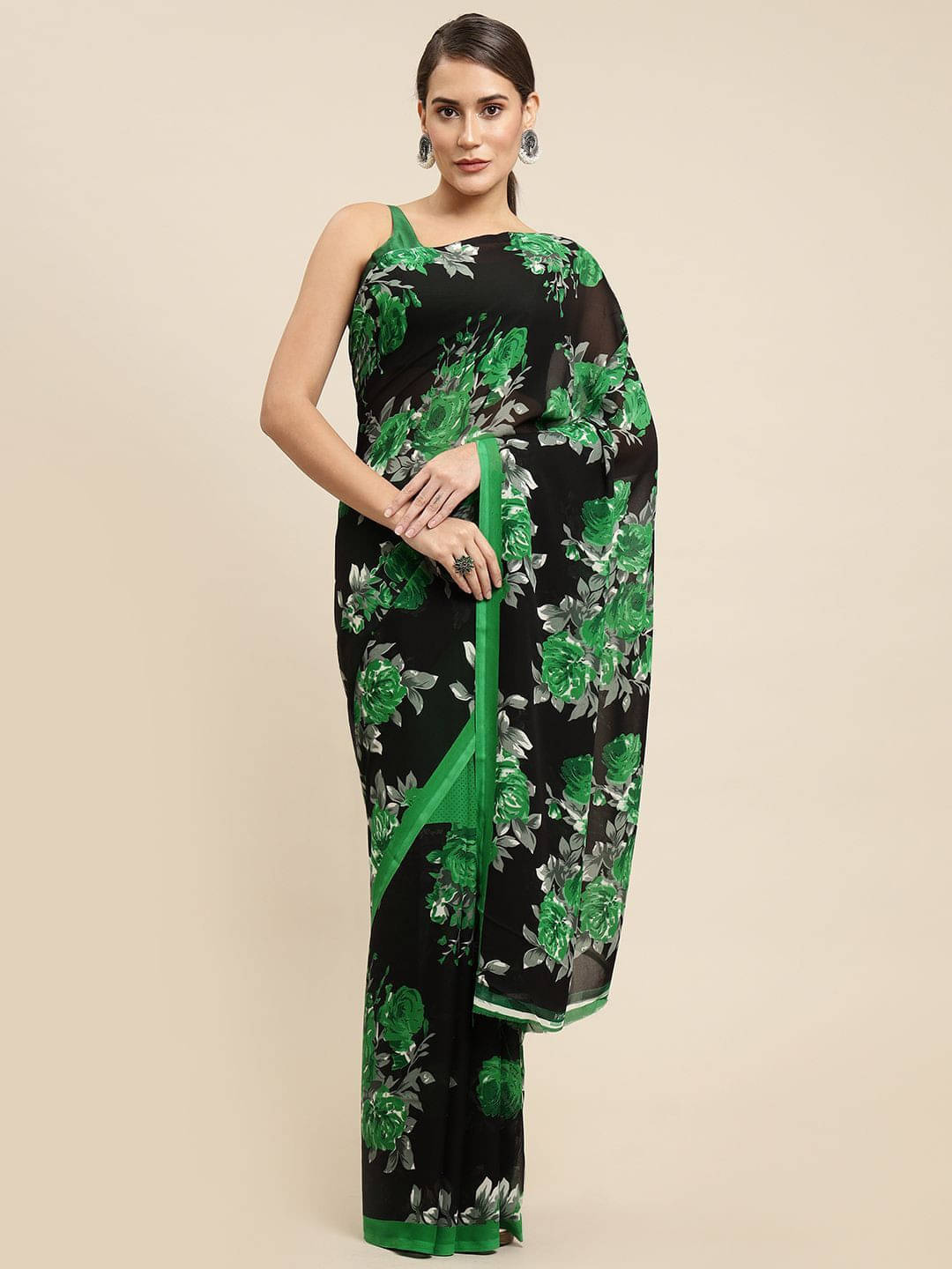     			ANAND SAREES Georgette Printed Saree With Unstitched Blouse Piece ( Green )