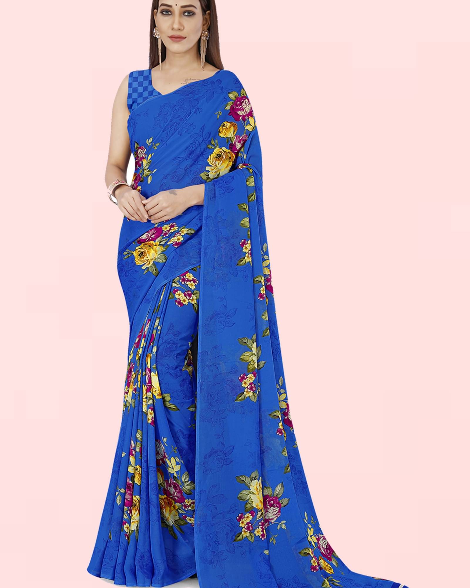     			ANAND SAREES Georgette Printed Saree With Unstitched Blouse Piece ( Blue )