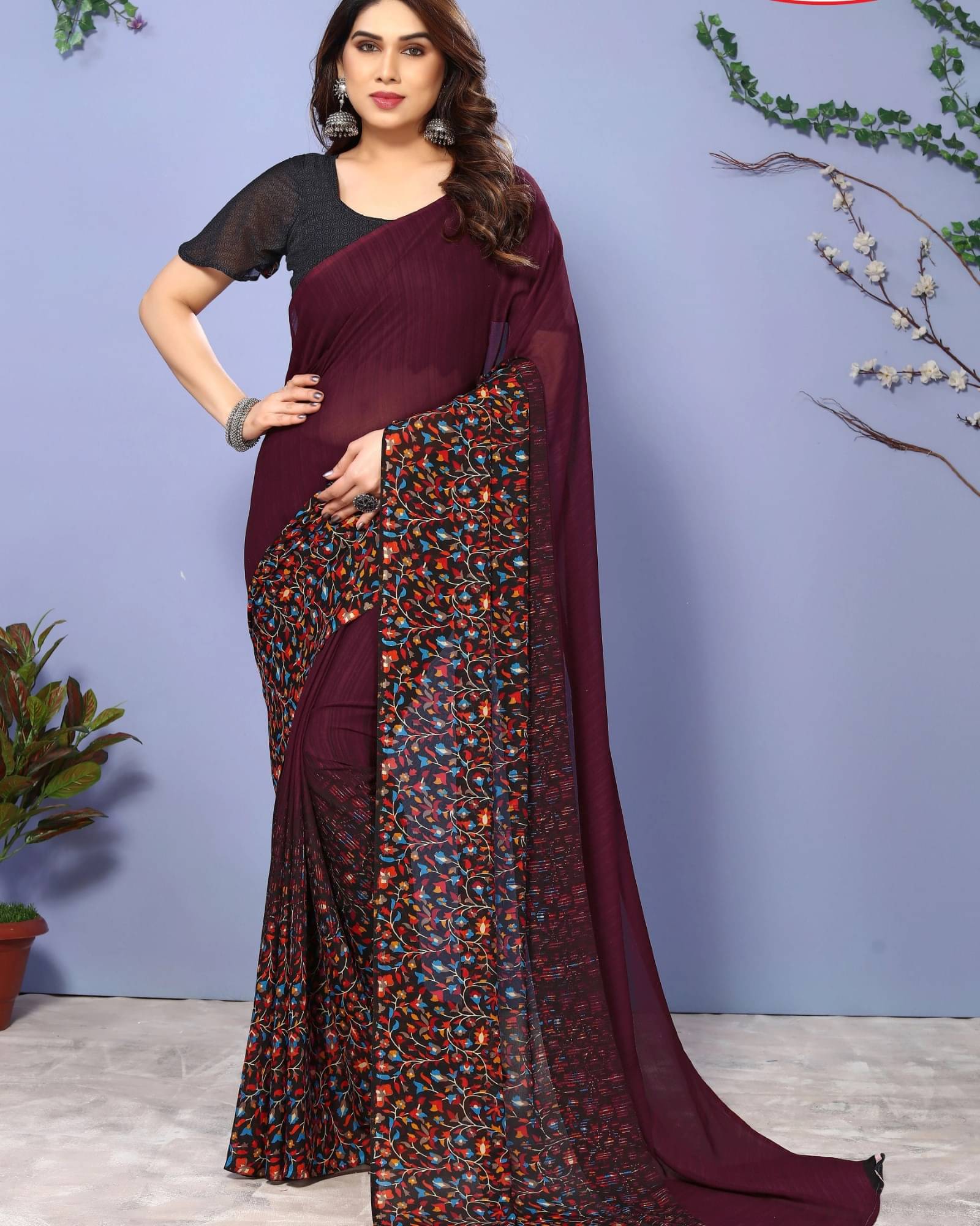     			ANAND SAREES Georgette Printed Saree With Unstitched Blouse Piece ( Maroon )
