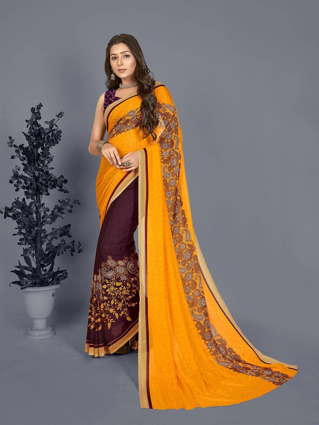    			ANAND SAREES Georgette Printed Saree With Unstitched Blouse Piece ( Maroon )
