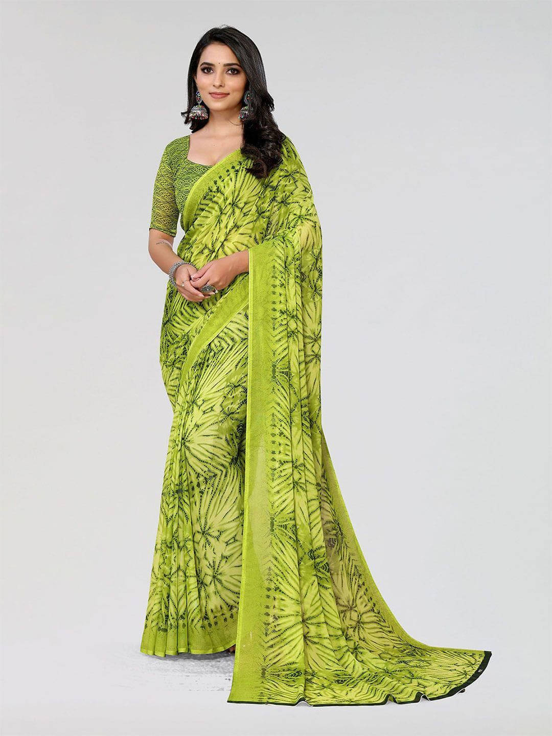     			ANAND SAREES Georgette Printed Saree With Unstitched Blouse Piece ( Green )
