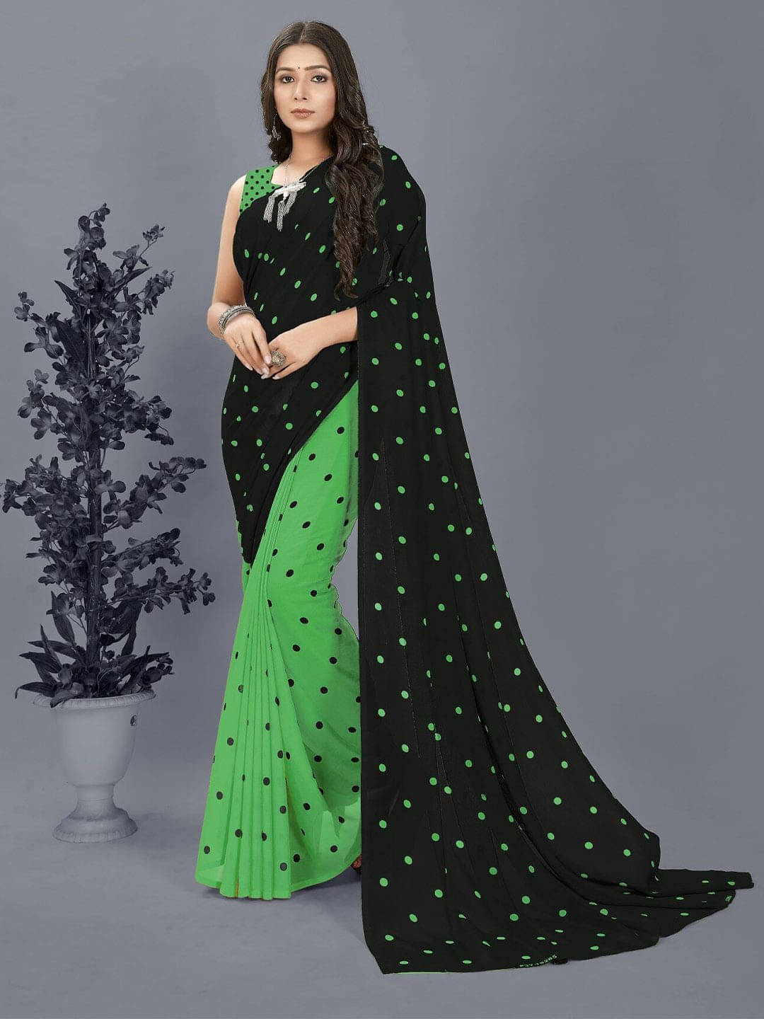 ANAND SAREES Georgette Printed Saree With Unstitched Blouse Piece ( Green ) ANAND SAREES Georgette Printed Saree With Unstitched Blouse Piece ( Green )