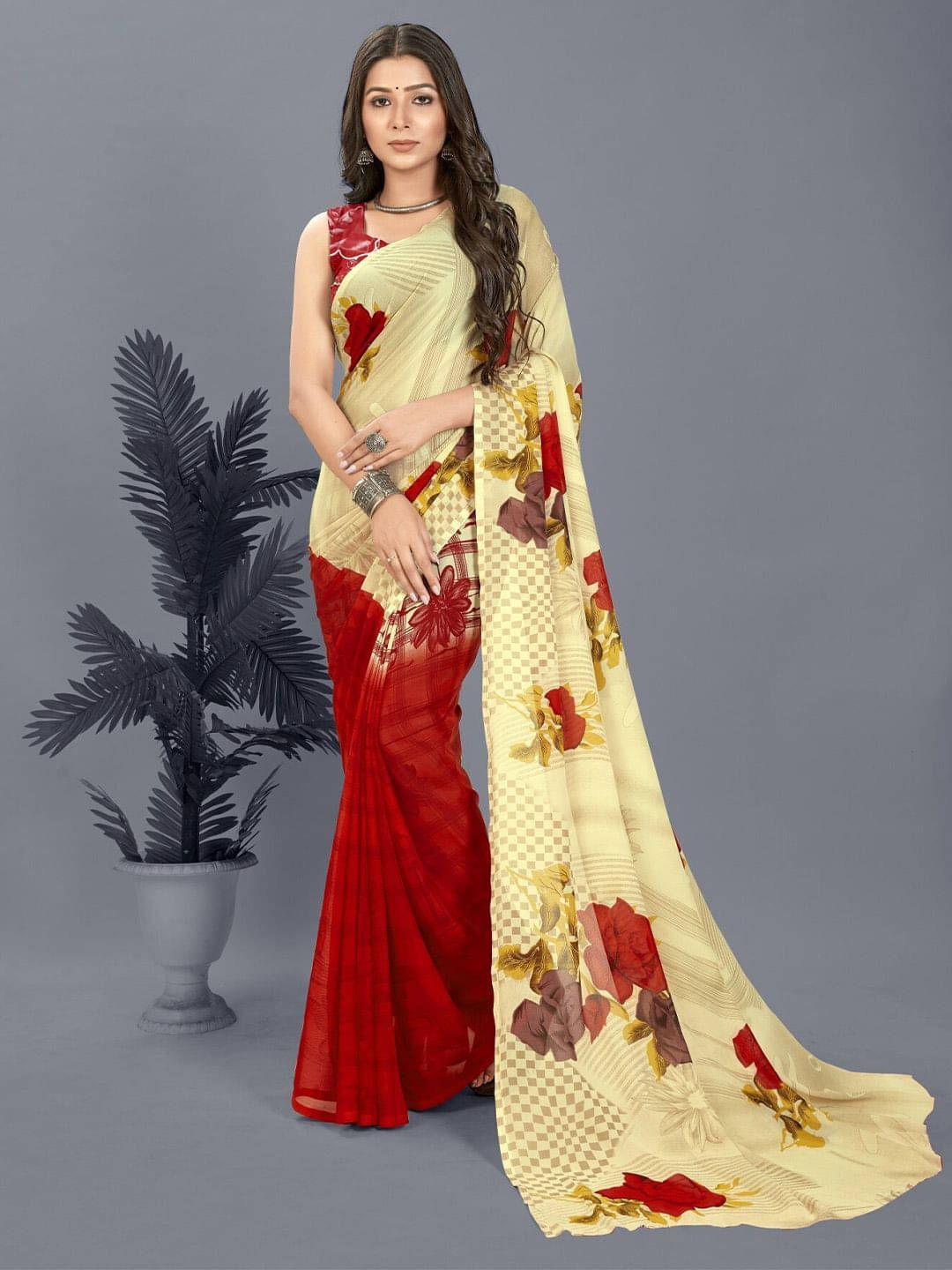 ANAND SAREES Georgette Printed Saree With Unstitched Blouse Piece ( Pink ) ANAND SAREES Georgette Printed Saree With Unstitched Blouse Piece ( Pink )